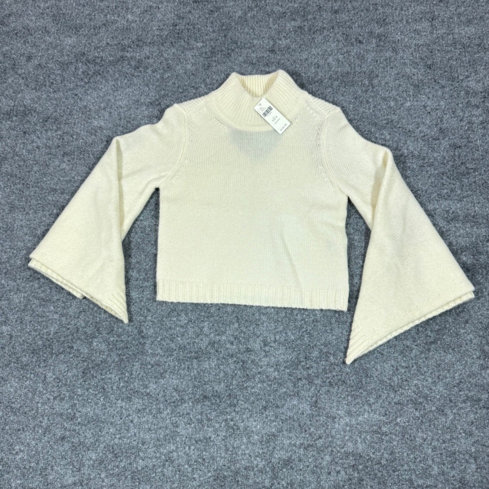 Anthropologie Moth Bell Sleeve Cutout Mock Neck Women XXS Petite Ivory Wool NWT